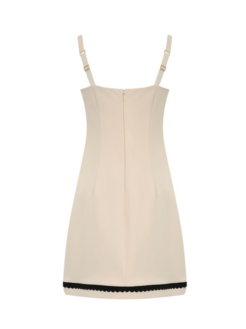 Abito in doppio crepe bicolore con ricamo smerlato Burro/Nero Elisabetta Franchi | AB70352E2E84